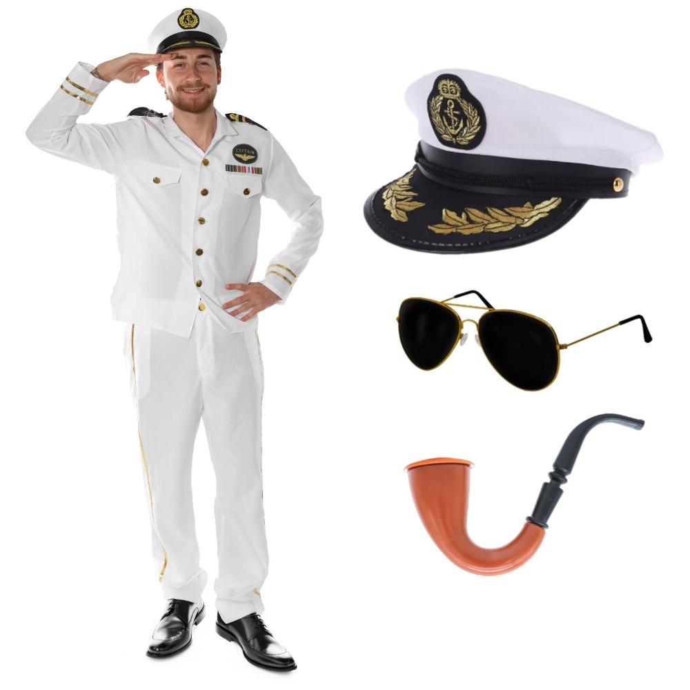 Click to view product details and reviews for Adults Sailor Captain Costume 5 Pcs Jacket Trousers Hat Glasses Pipe Large.