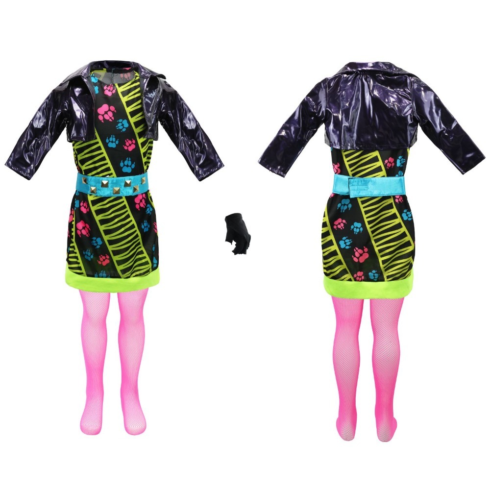 Girls Monster High Mattel Howleen Costume | 5 Pcs | Jacket, Dress, Belt, Tights & Glove