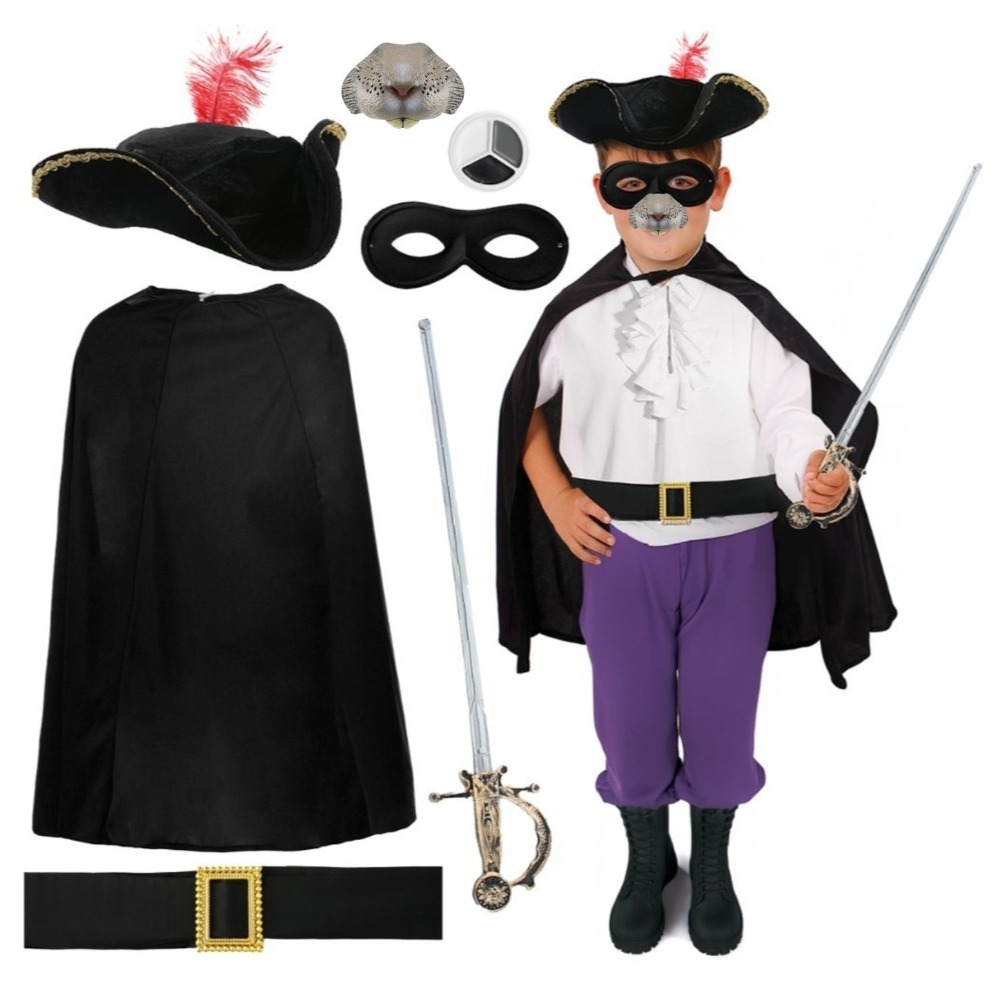 Childs Highway Rodent Costume | 7 Pcs | Cape, Feather Tricorn Hat, Mask, Nose, Sword, Face Paint & Belt