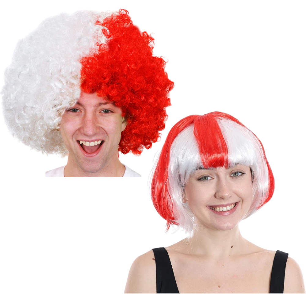Click to view product details and reviews for England Flag Afro Wig Red Bob Wig Duo.