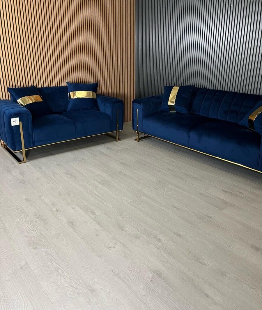 Genova 3+2 in navy velvet and Gold accent detailing