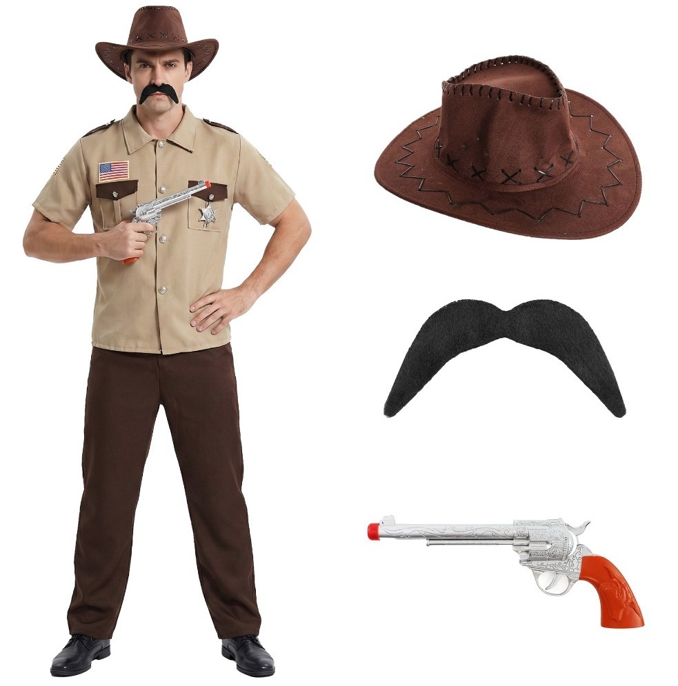 Click to view product details and reviews for Adults Stranger 80s Chief 4 Pcs Costume Hat Gun Prop Moustache Large.