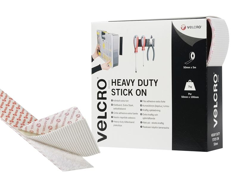 VELCRO� Brand Heavy-Duty Stick On Tape 50mm x 5m White VEL60244