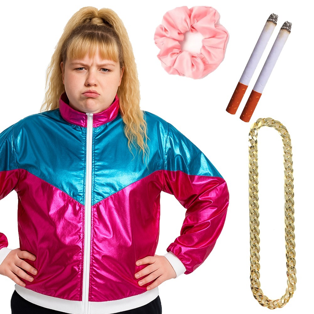 Adults Vicky Pollard Costume | 4 Pcs | Shell Suit, Chunky Chain, Scrunchie & Fake Cigarettes