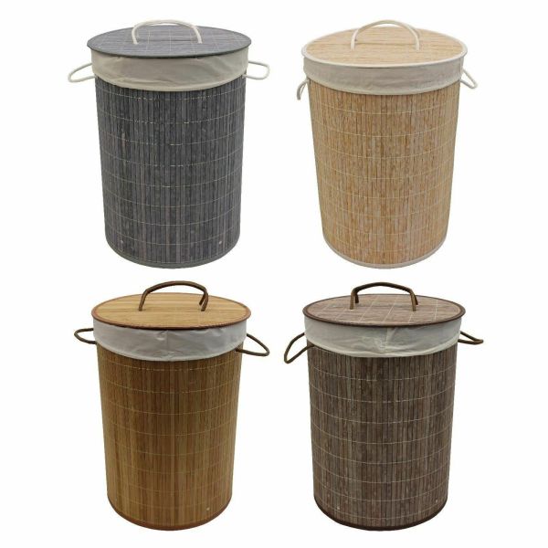 Vintage Modern Bamboo Collapsible Washing Laundry Basket with Removable Lining