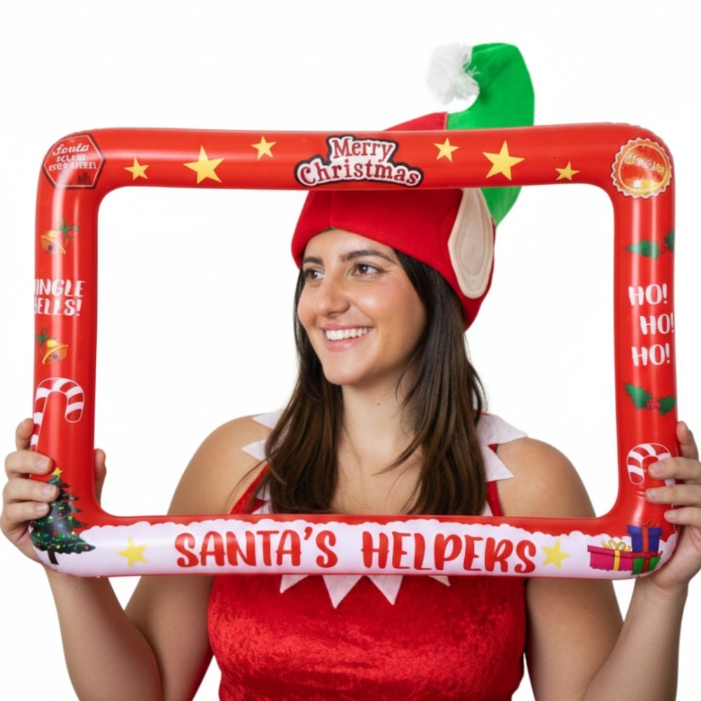 Click to view product details and reviews for Red Inflatable Christmas Photo Frame Elf Hat 80 X 60cm.