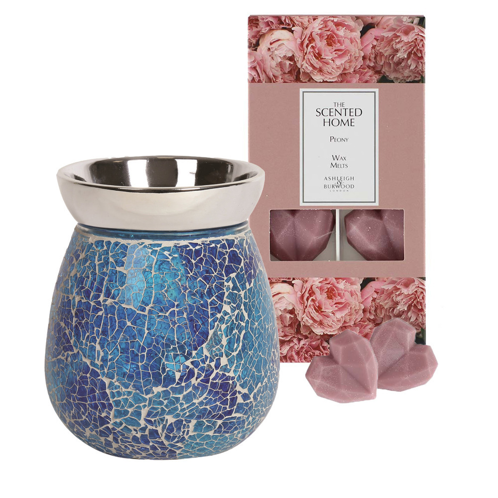 Wax Melt Set With Electric Burner Home Fragrance Gift Azure Crackle - Peony