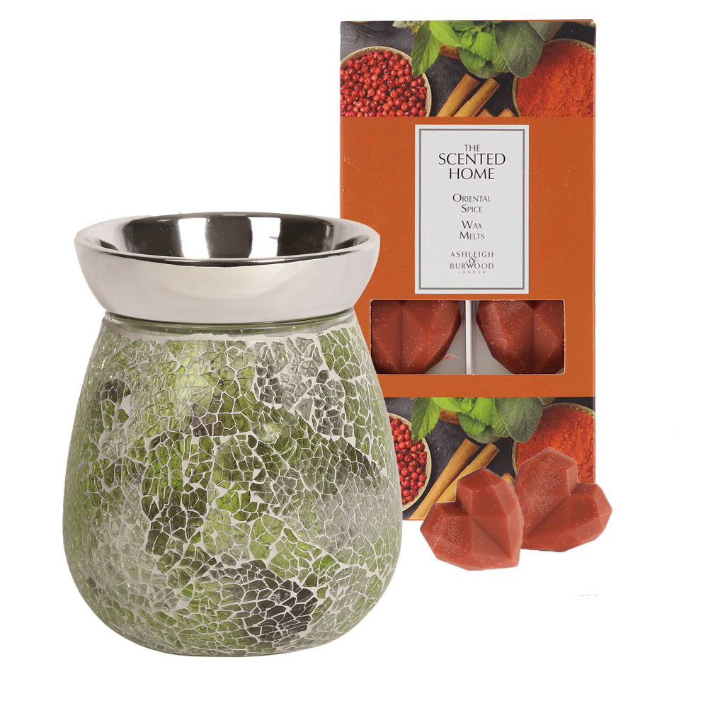Wax Melt Set With Electric Burner Home Fragrance Gift Jade Crackle - Oriental Spice