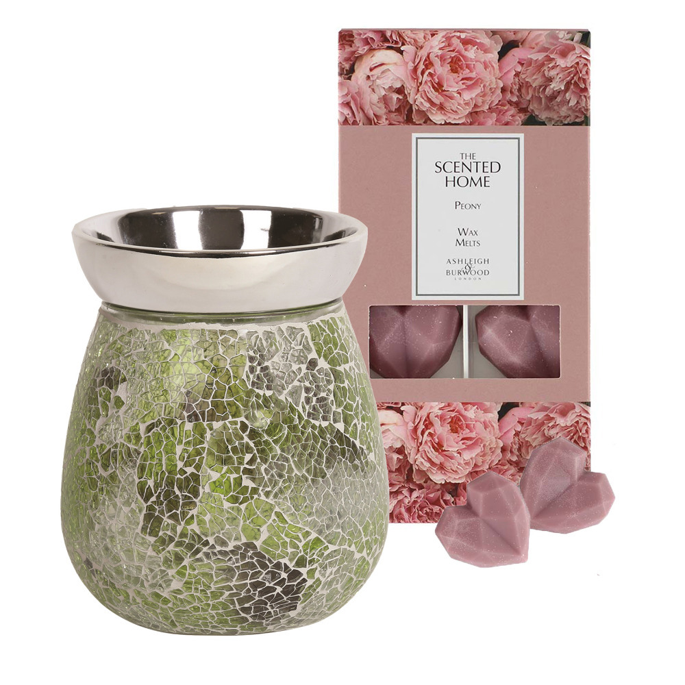 Wax Melt Set With Electric Burner Home Fragrance Gift Jade Crackle - Peony