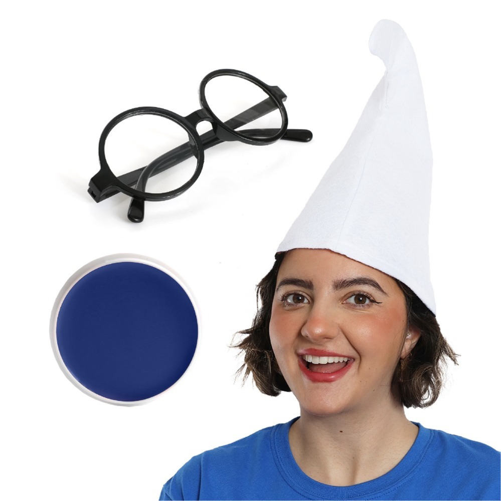 White Gnome Hat Blue Face Paint Glasses Pack Of 6