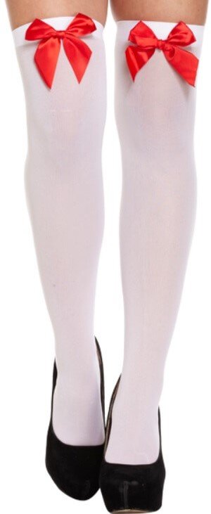 Click to view product details and reviews for White Stockings With Red Bow.