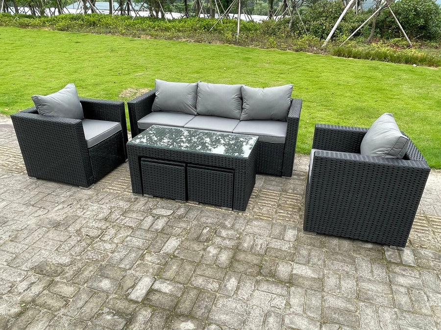 Click to view product details and reviews for Wicker Rattan Garden Furniture Sofa Sets Outdoor Patio Coffee Table With Stools Black.