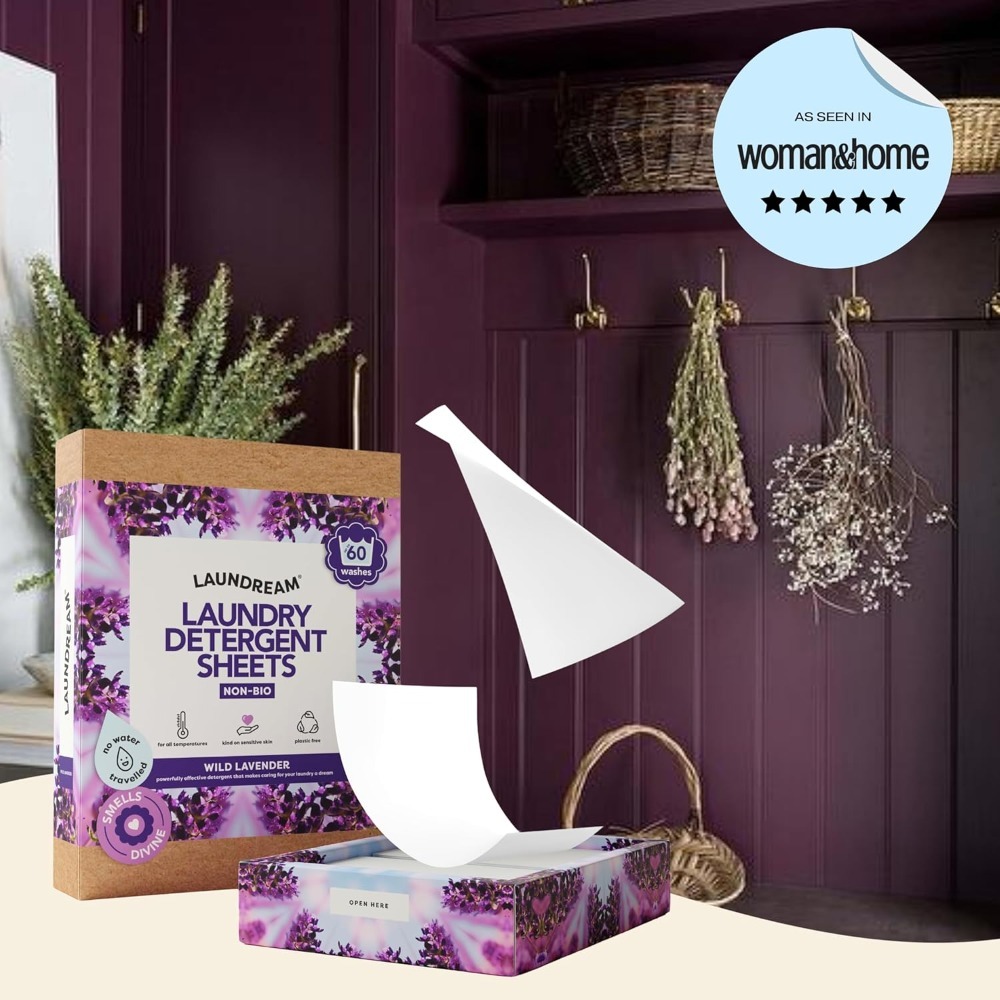 LAUNDREAM Wild Lavender Laundry Detergent Sheets x 60 Loads - Eco-Friendly Swaps Washing Capsules, Washing Liquid, Powder with Plastic-Free, Vegan, Plant-Based Ultra Concentrated Strips