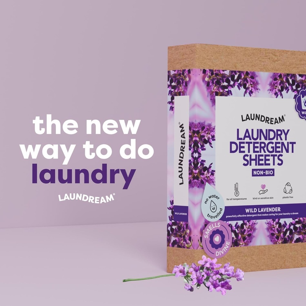 LAUNDREAM Wild Lavender Laundry Detergent Sheets x 60 Loads - Eco-Friendly Swaps Washing Capsules, Washing Liquid, Powder with Plastic-Free, Vegan, Plant-Based Ultra Concentrated Strips