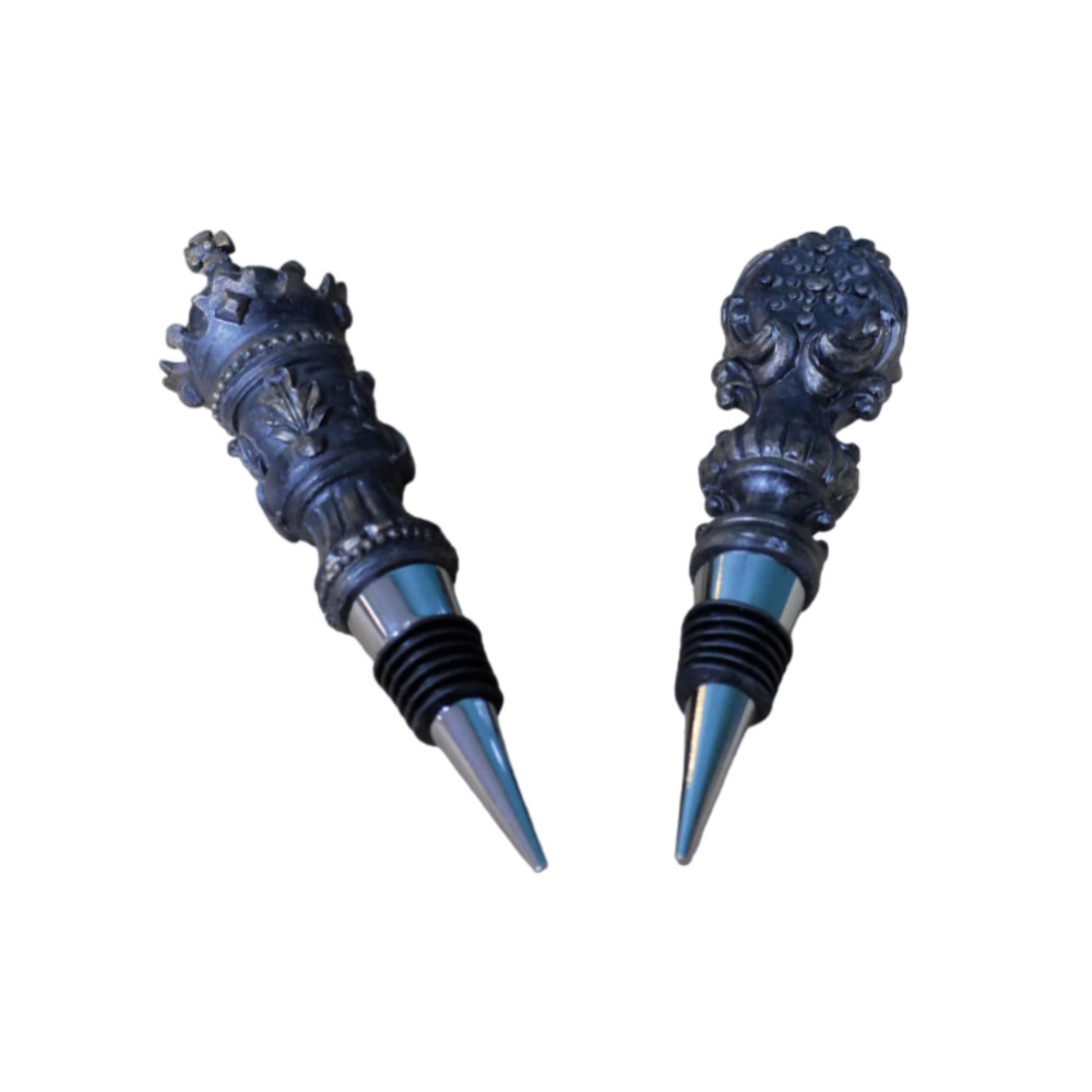 Wine Bottle Stopper Set Of 2 Royal Crown King And Queen Brushed Vintage Design