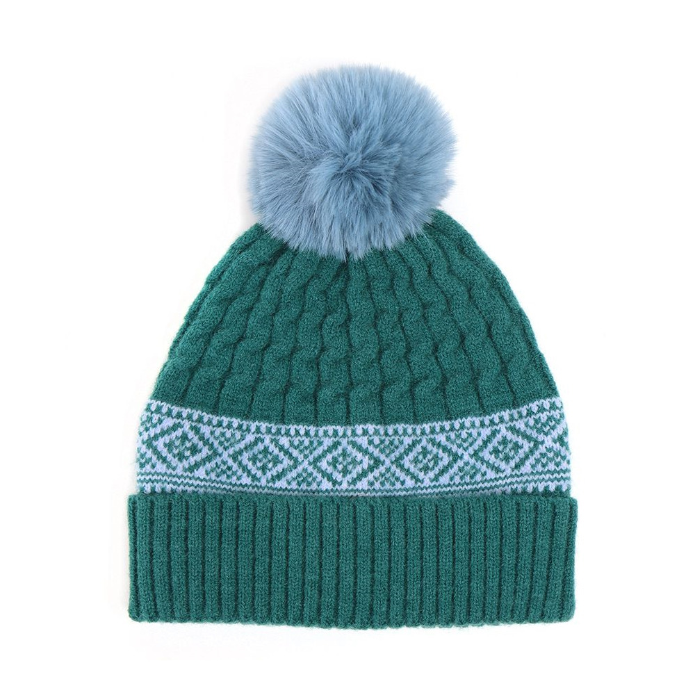 Click to view product details and reviews for Womens Bobble Hat Green And Blue Pattern.