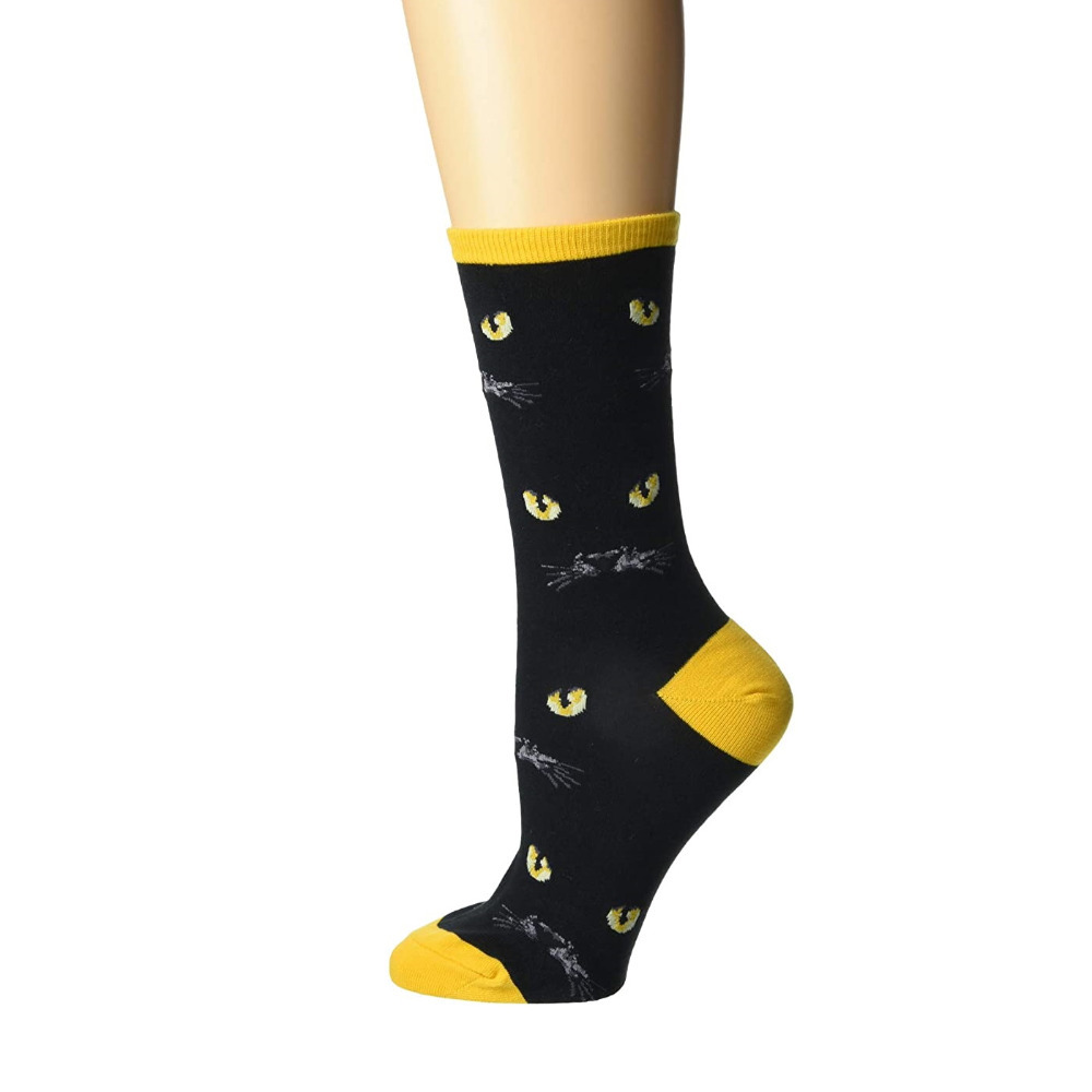 Women's Crew Socks Black Cat Eyeing You Fashionable Animal Ladies UK 3.5 - 8.5