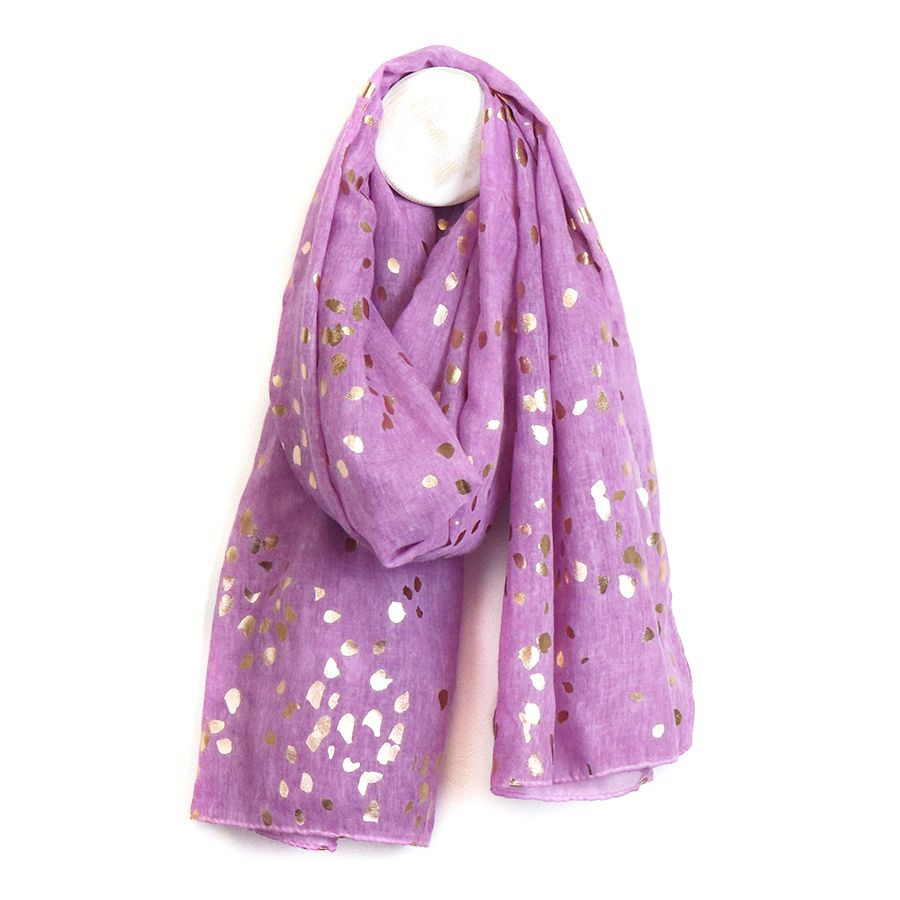 Click to view product details and reviews for Lightweight Scarf Lilac Purple Rose Gold Dots.
