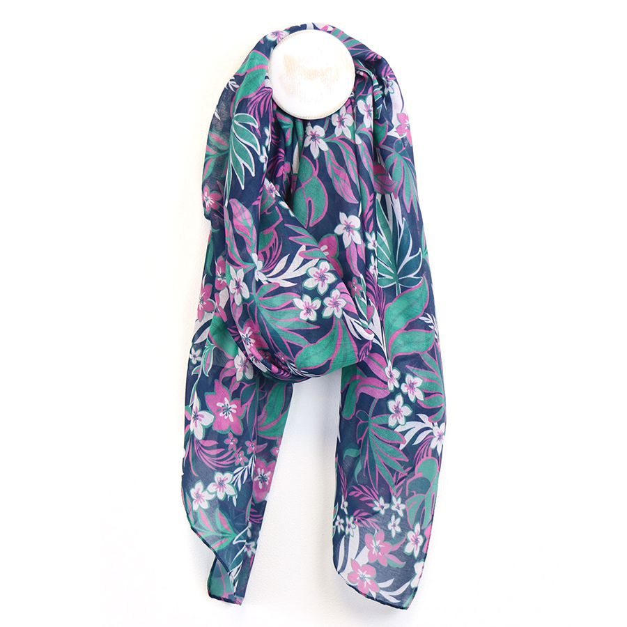 Click to view product details and reviews for Lightweight Scarf Teal Tropical Floral Vine Print.