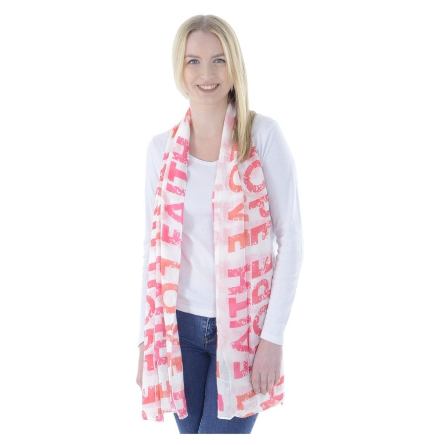 Click to view product details and reviews for Womens Sheer Summer Scarf Pink Love Hope Faith Print.