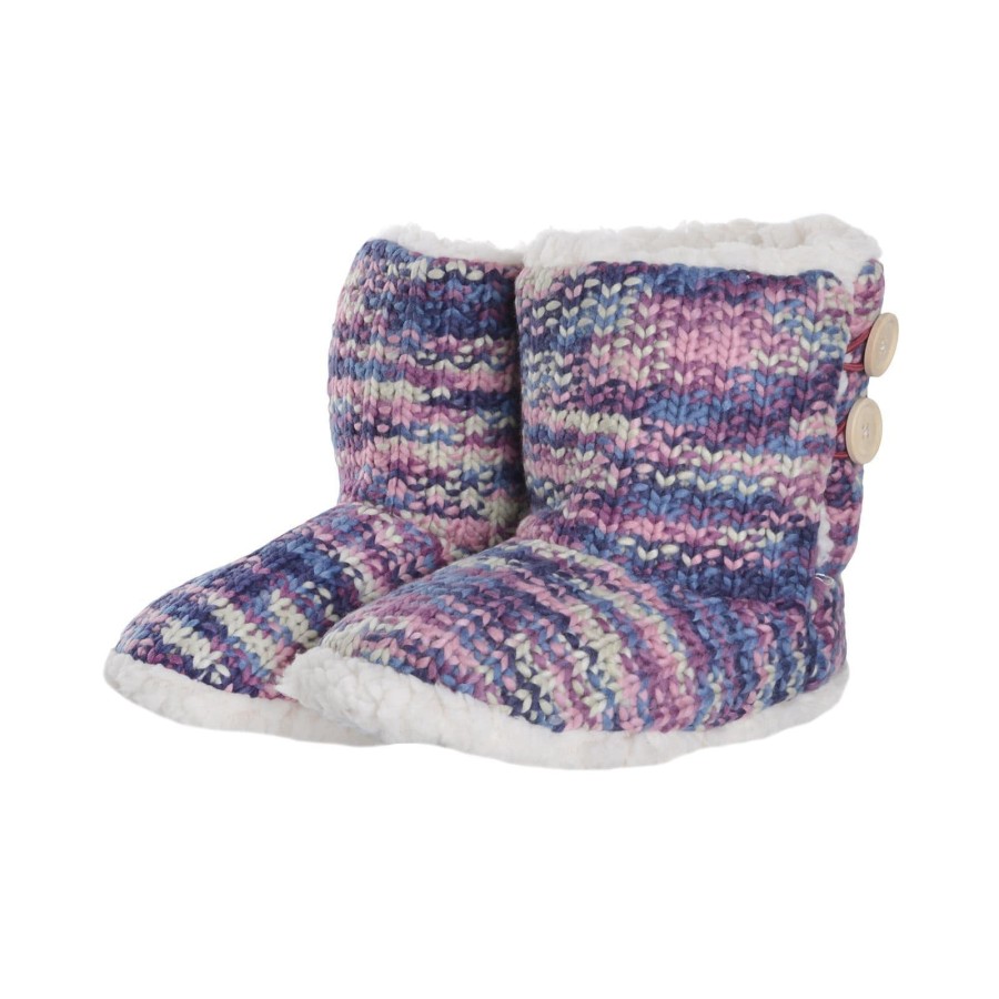 Womens Sherpa Chunky Knitted Two Tone Bootie Slippers