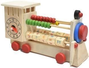 Wooden Abacus Train Toy With Clock Learn As You Play - Educational Toy