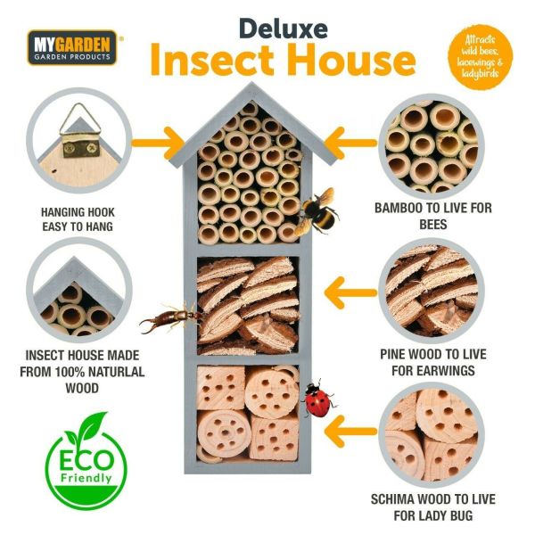 Wooden Insect Bee House Natural Wood Bug Hotel Shelter Garden Nest Box Habitat
