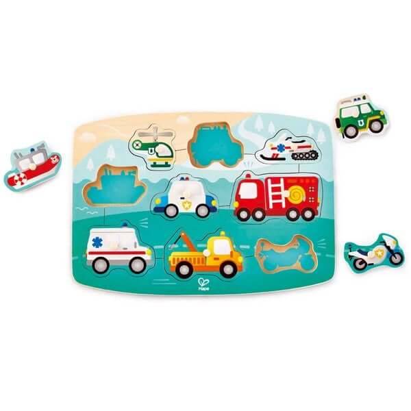 Wooden Peg Puzzle - Emergency Vehicles