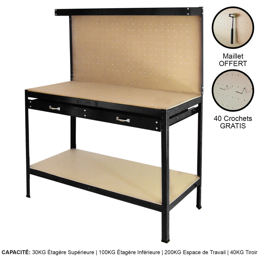 Click to view product details and reviews for Workbench With Pegboard And Drawer In Black.