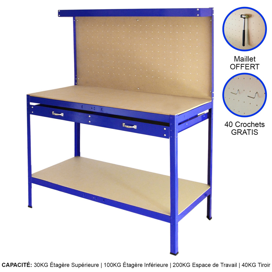Click to view product details and reviews for Workbench With Pegboard And Drawer In Blue.