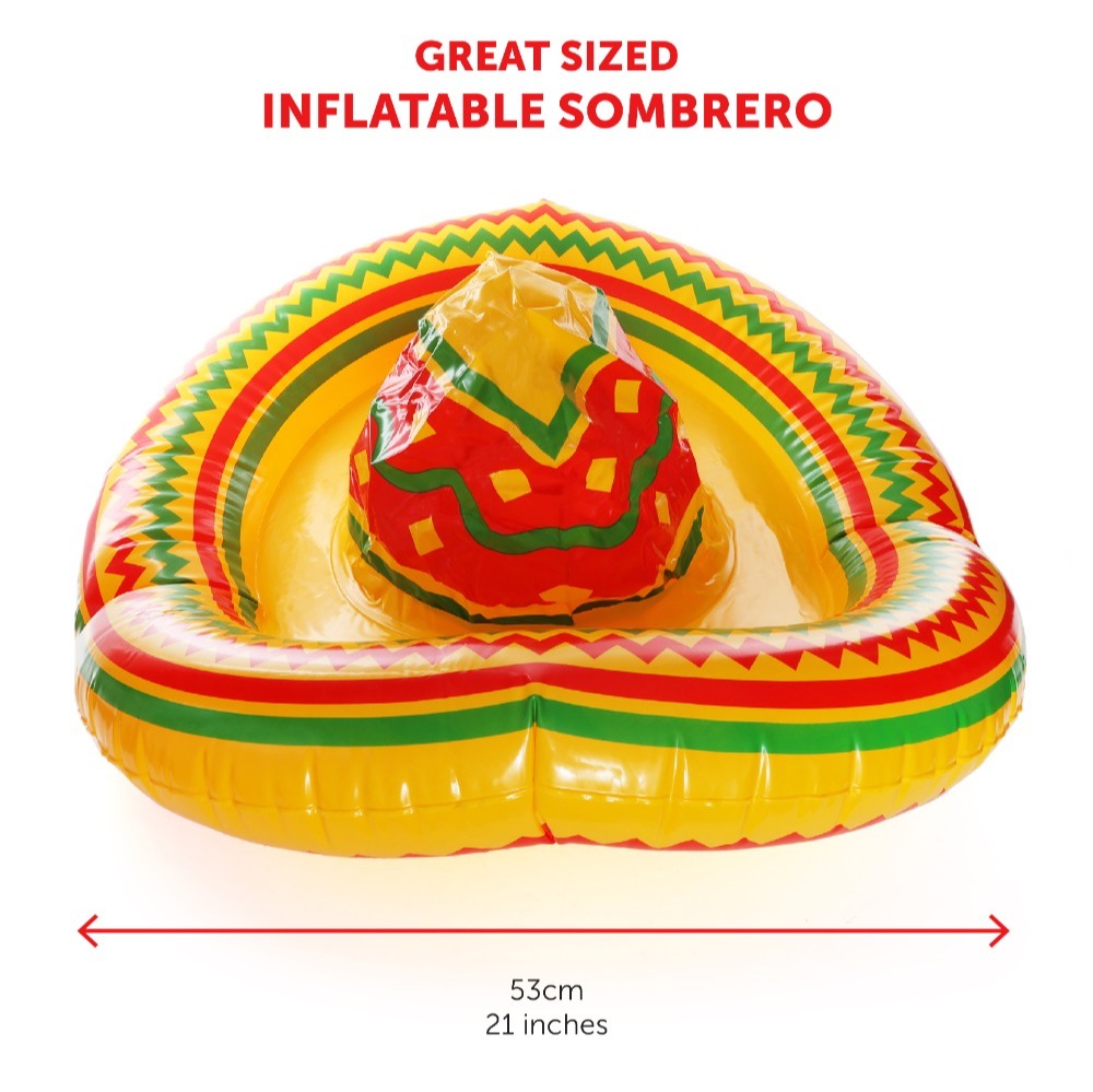 Adults Mexican Costume | 4 Pcs | Inflatable Sombrero, Moustache, Cigar & Red + Green Poncho