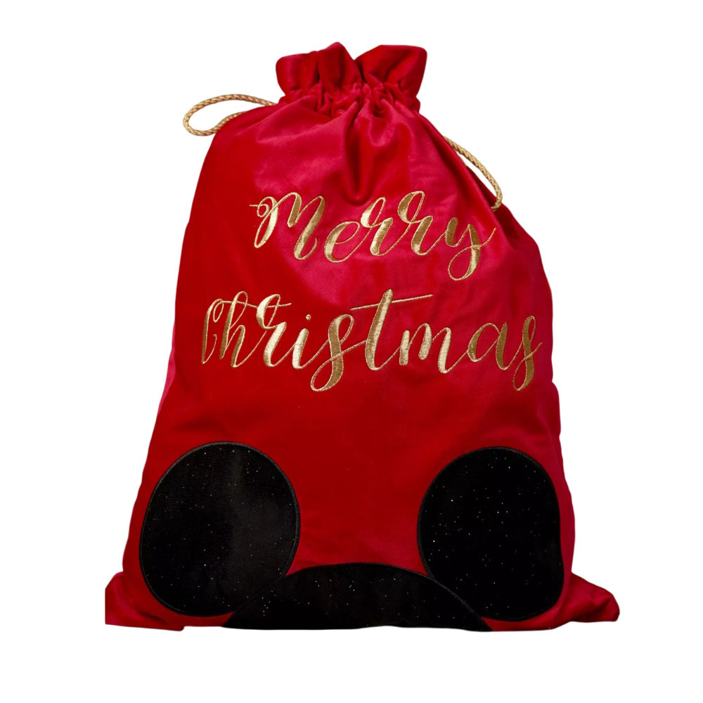 Disney Christmas Sack Mickey Mouse Luxury Red Velvet Large Present/Gift Bag