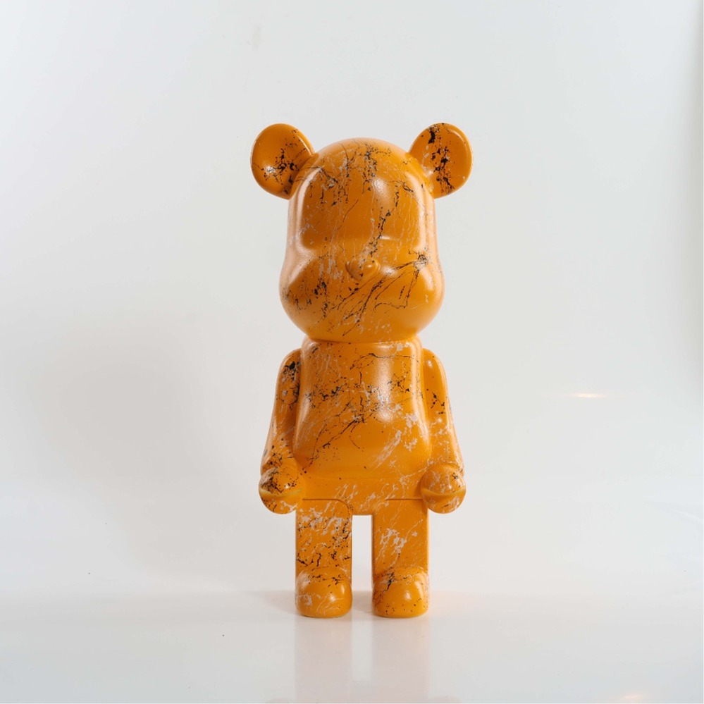 Yellow Marble Hand Painted Custom Resin Bear Statue Sculpture 28cm Home Accessories Desk Ornament Collectible Piece Graffiti Urban Art