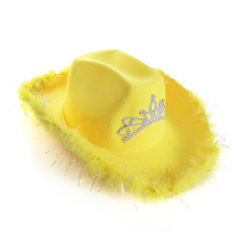 Click to view product details and reviews for Yellow Tiara Cowgirl Hat With Marabou Trim Pack Of 1.