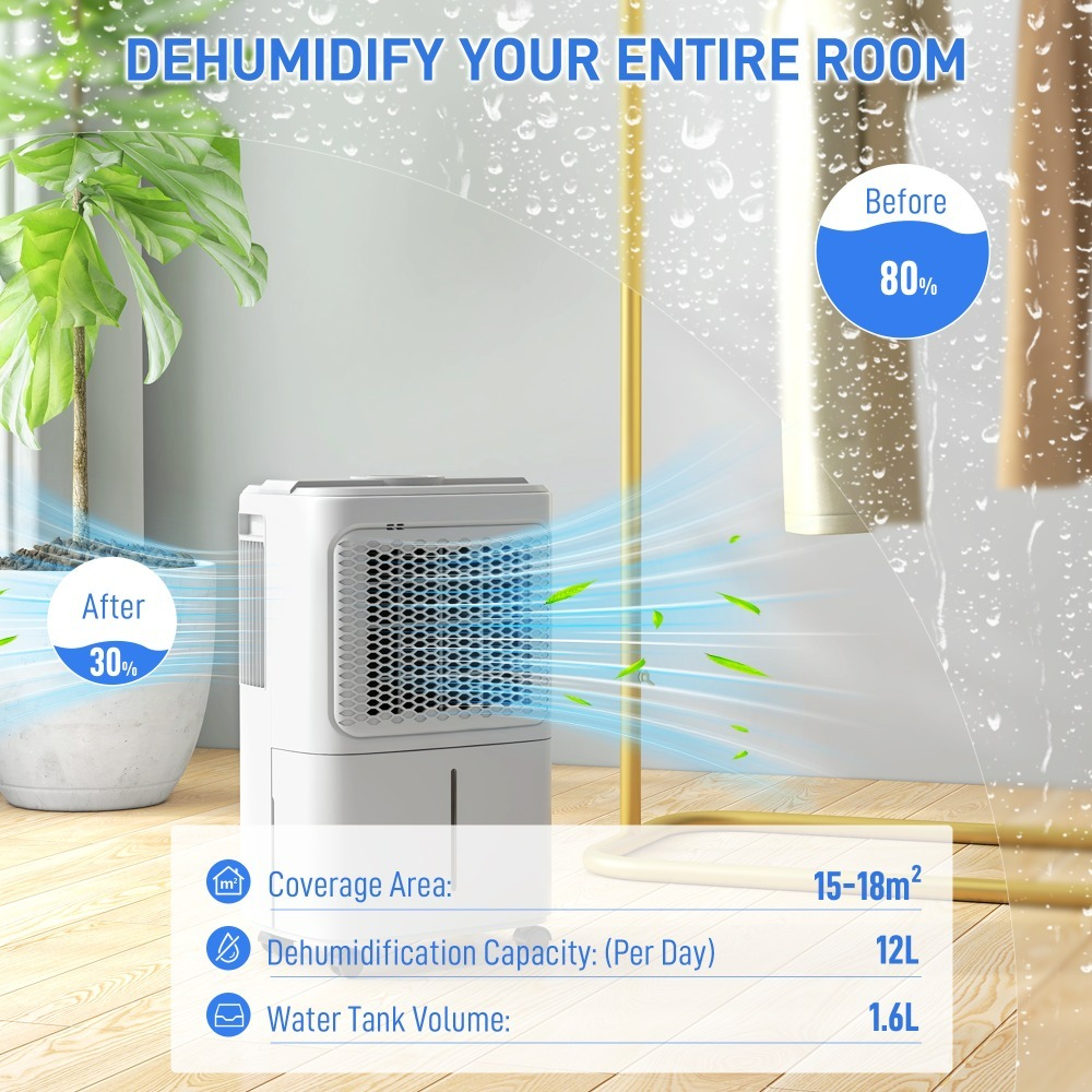 Click to view product details and reviews for Homcom 12l Day Small Dehumidifier For Home Damp With Humidity Light.