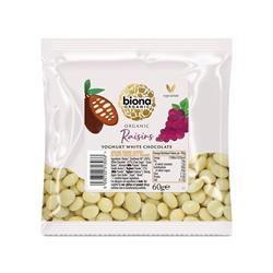 Click to view product details and reviews for Yogurt White Chocolate Covered Raisins Organic 60g.